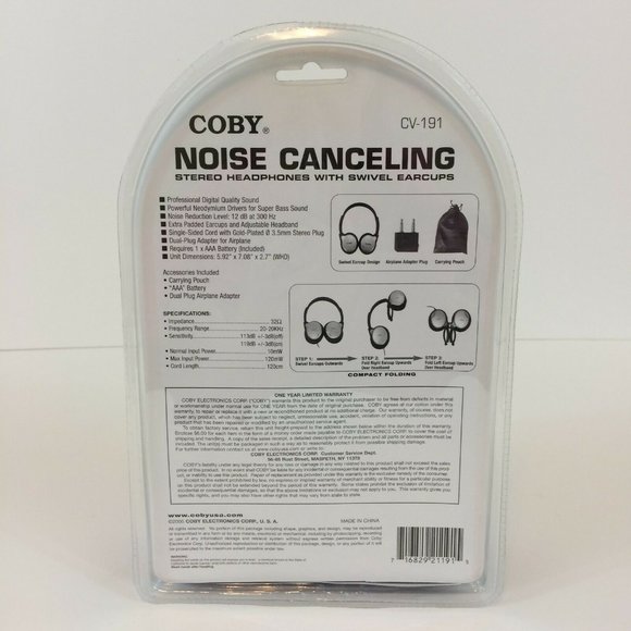 Coby CV-191 Noise Canceling Stereo Digital Headphones with Swivel Earcups New - Picture 5 of 8
